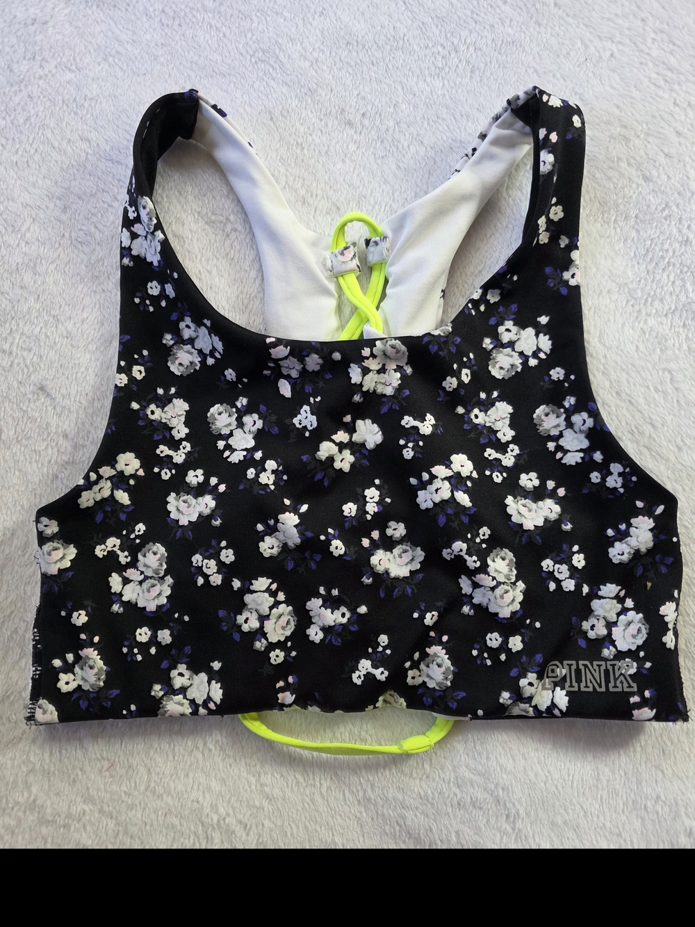 PINK Victoria's Secret Floral Racerback Sports Bra - Black/White